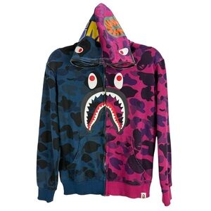 A Bathing Ape Hoodie Mens Small Blue/Purple Camo Shark BAPE WGM Full Zip